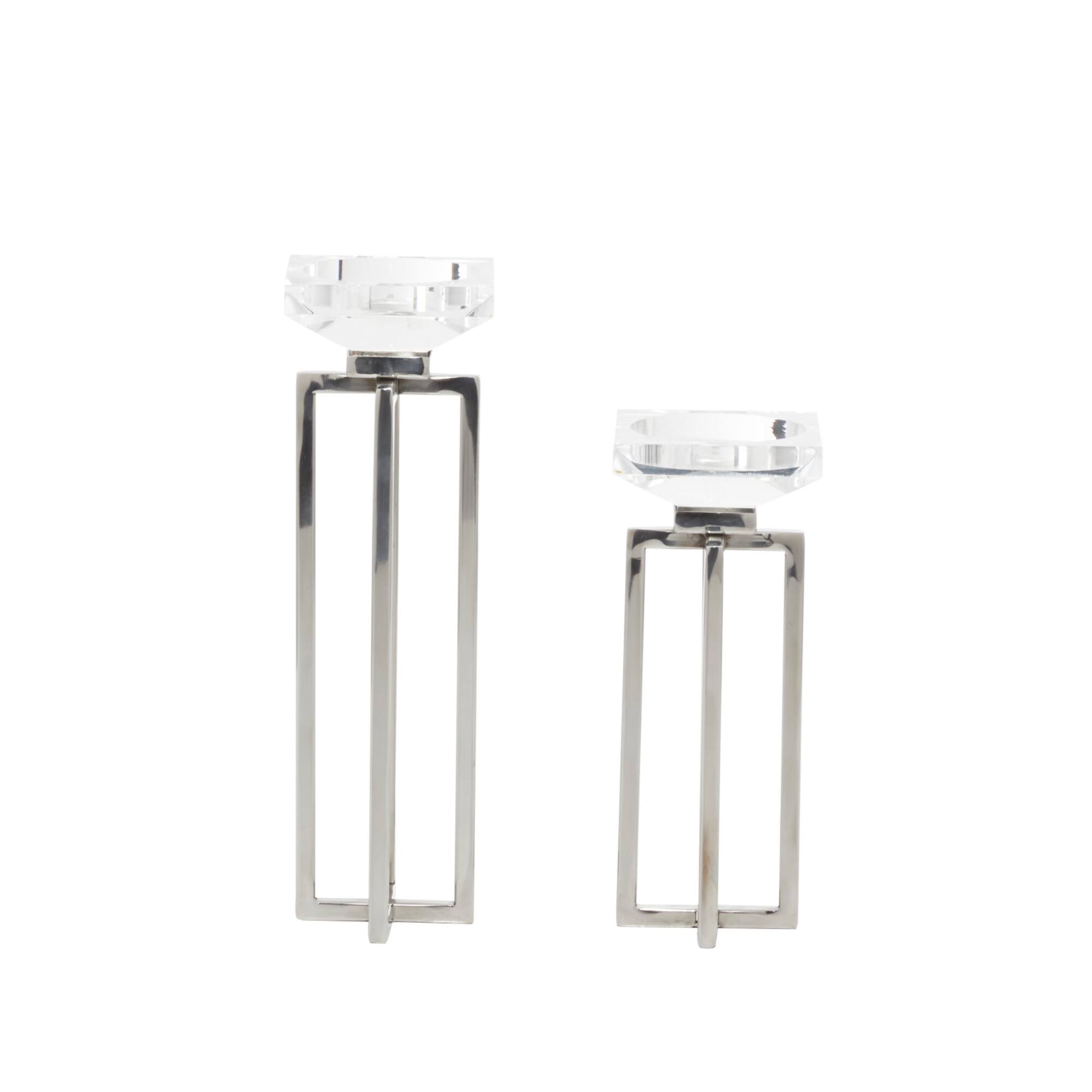 Silver Stainless Steel Glam Candle Holder Set